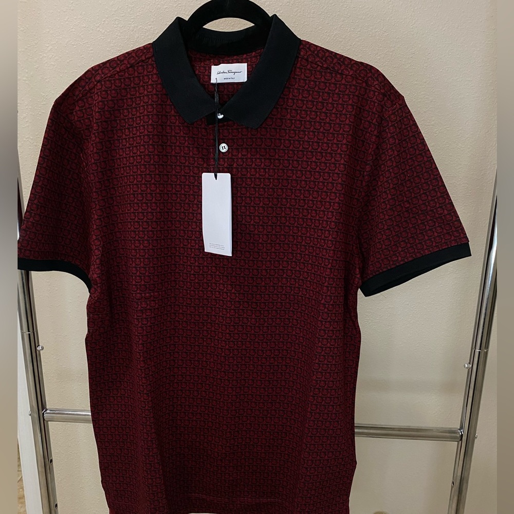Salvatore Ferragamo mens Gancini Polo Shirt Red Black